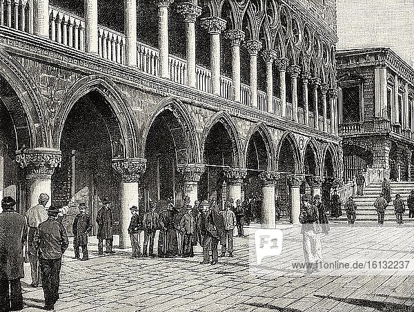 Restaurierung des Palazzo Ducale  13. November 1889  Venedig  Italien. Altes Kupferstichbild aus dem XIX. Jahrhundert aus La Ilustracion Espa?ola y Americana 1890.