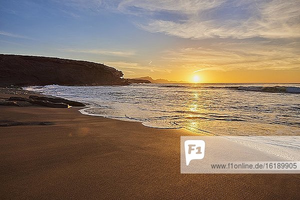 Beach Playa de la Pared at sunset  Fuerteventura  Canary Islands  Spain  Europe