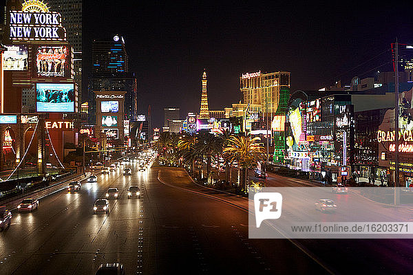 Las Vegas Strip Casinos bei Nacht beleuchtet
