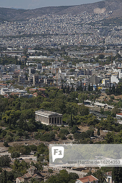 Luftaufnahme der antiken Agora und des Hephaistos-Tempels  Athen  Griechenland