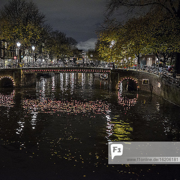 Canals of Amsterdam at night  Netherlands
