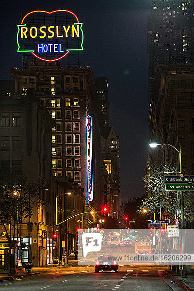 Neon hotel sign Los Angeles, California, USA