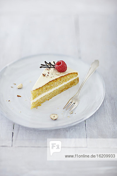 Karottenkuchen mit Rapsbeeren auf einem Teller  Nahaufnahme