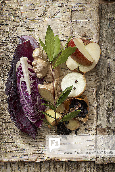 Red cabbage  Ingredients  elevated view