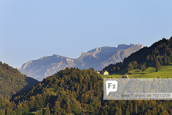 Österreich  Vorarlberg  Blick von Lingenau auf den Berg Hoher Ifen