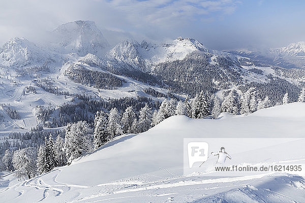 Austria  Carinthia  Person skiing in snow