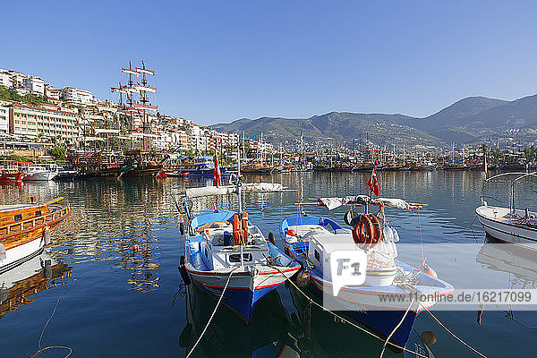 Turkey  View of Fishing port and excursion boats