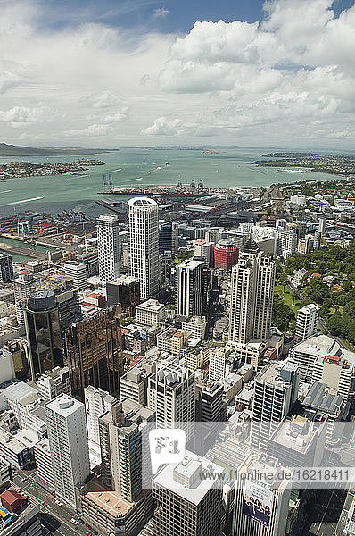 Neuseeland  Auckland  Blick über Wolkenkratzer auf das Meer