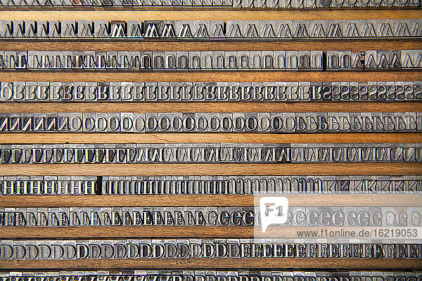 Germany  Bavaria  Drawers of alphabets in typesetting shop
