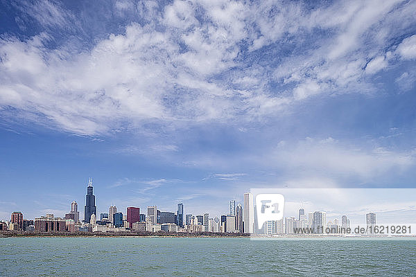 USA  Illinois  Chicago  View of Willis Tower with Lake Michigan