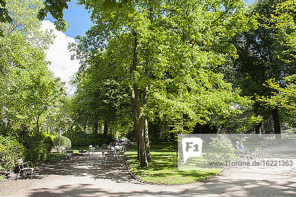 Stühle und Menschen beim Ausruhen in den Luxemburger Gärten  Paris  Frankreich