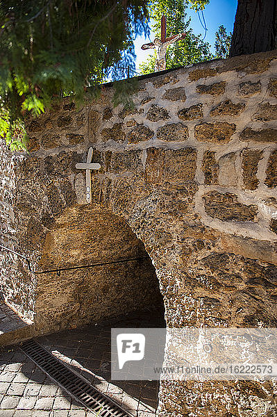 Holy cave where Sainte Genvieve miraculously made a spring to come out, Sainte Genevieve des bois, France