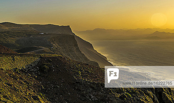 Spain  Canary Islands  Lanzarote Island  Viewpoint from the Mirador del Rio  sunset