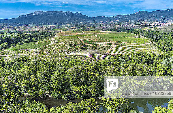 Spanien  Rioja  Briones mittelalterliches Dorf (Schönstes Dorf Spaniens)  Mäander der Ebre vom Dorf aus gesehen (Jakobsweg)