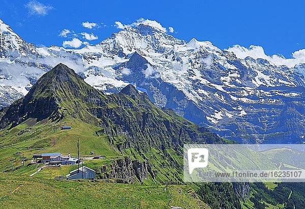 Bergplateau auf dem Männlichen mit Jungfrau-Massiv  Wengen  Jungfrau-Region  Berner Oberland  Kanton Bern  UNESCO-Weltnaturerbe  Schweiz  Europa
