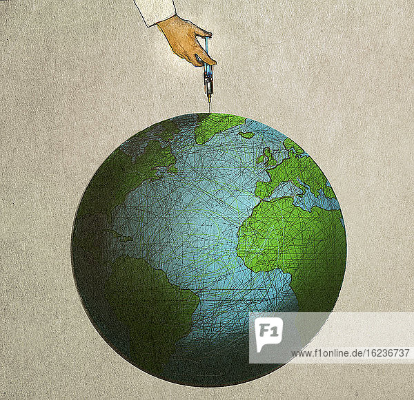 Hand injiziert Globus