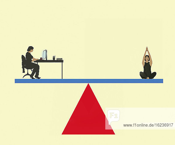Work-Life-Balance mit Frau auf einer Wippe