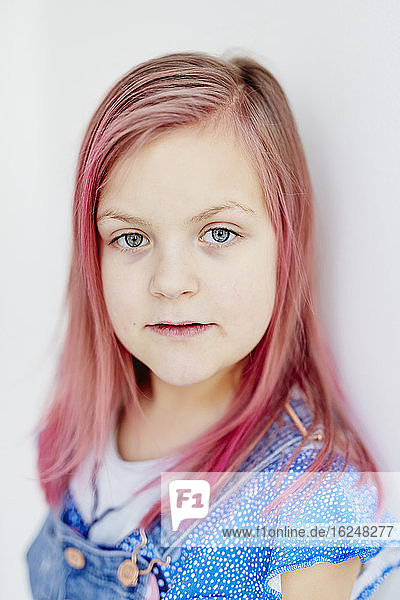 Portrait of girl with pink hair
