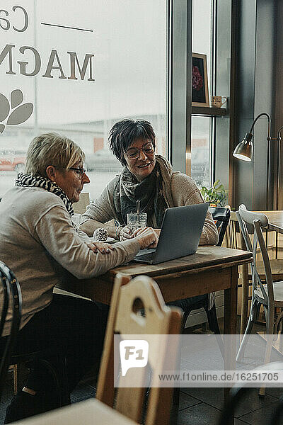 Women using laptop in cafe