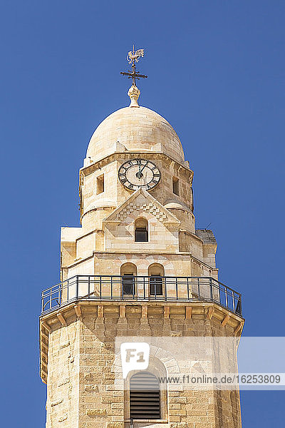 The Benedictine Dormition Abbey bell tower, Mount Zion, Old City of Jerusalem, Israel.