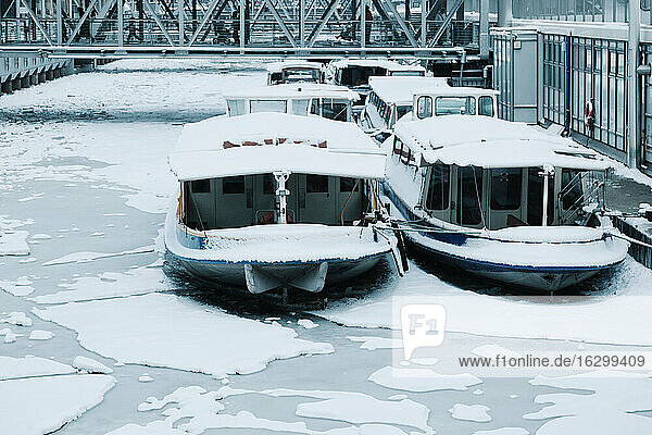 Germany  Hamburg  barges in winter at Niederhafen