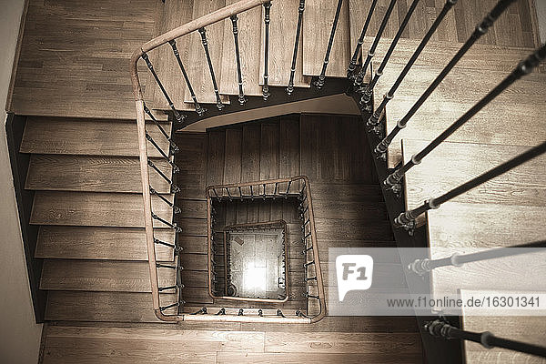 Directly above view of empty wooden staircase