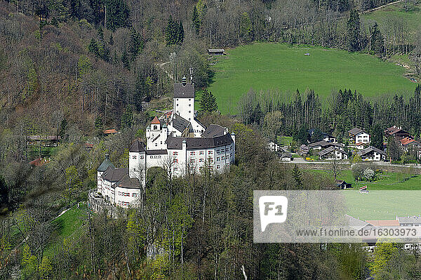 Germany  Bavaria  Chiemgau  Aschau  view to Hohenaschau castle