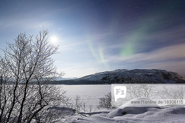 Polarlicht in Norwegen in der Nähe des Sees Rundvatnet