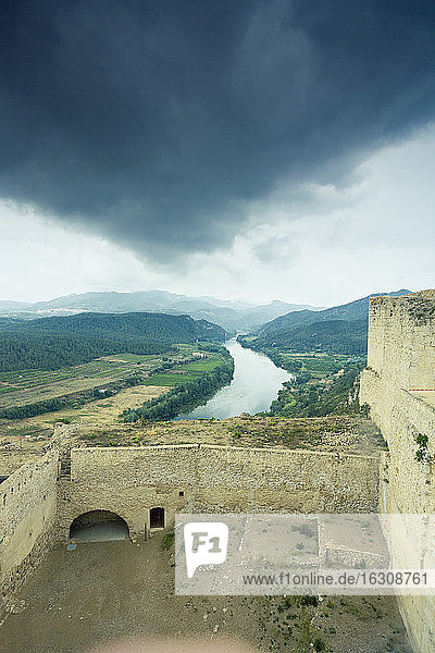 Spain  Miravet  view from fortress above River Ebro