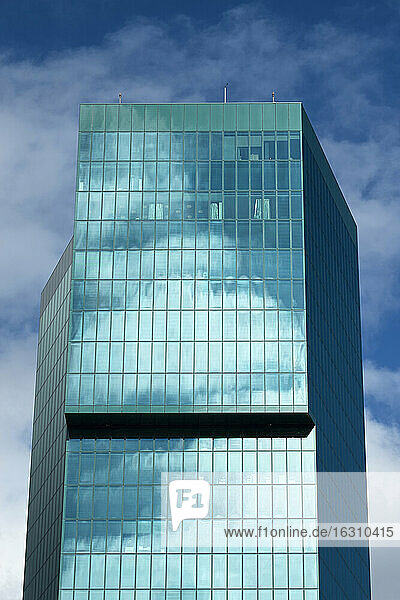 Switzerland  Canton Zurich  Zurich  view to facade of Prime Tower with reflecting clouds