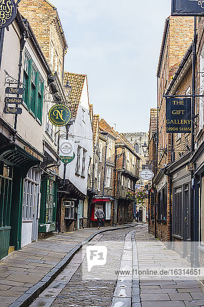 The Shambles  a preserved medieval street in York  North Yorkshire  England  United Kingdom  Europe