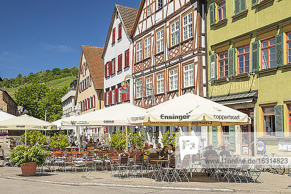 Restaurants and street cafes at market place  Esslingen  Baden-Wurttemberg  Germany  Europe