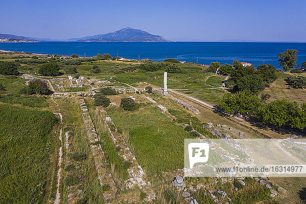 Drohnen-Luftaufnahme des Heraoins von Samos  UNESCO-Weltkulturerbe  Samos  Griechische Inseln  Griechenland  Europa