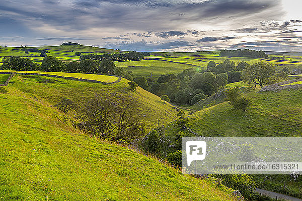 Blick auf die Landschaft bei Whetton  Tideswell  Peak District National Park  Derbyshire  England  Vereinigtes Königreich  Europa