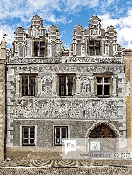 Haus mit Sgraffito-Fassade in Slavonice  Tschechische Republik  Europa