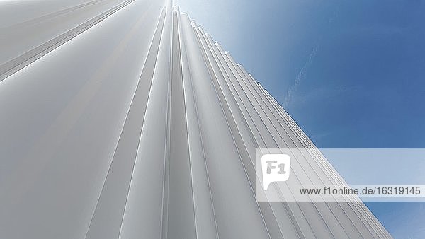 Moderne weiße Fassade aus gewelltem Acrylglas, Gegenlicht, Architekt Kazuyo Sejima und Ryue Nishizawa, Vitra Campus, Vitra Design Museum, Weil am Rhein, Baden-Württemberg, Deutschland, Europa