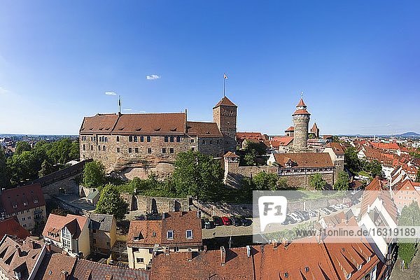Nürnberger Burg, Doppelburg, Kaiserburg links, Burggrafenburg rechts, Luftbild, Altstadt, Altstadt St. Sebald, Nürnberg, Mittelfanken, Franken, Bayern, Deutschland, Europa