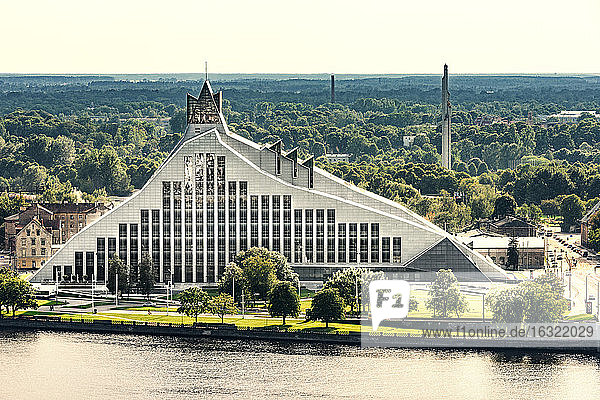 Latvia, Riga, national library at Daugava River