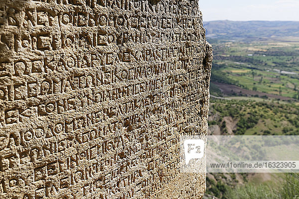 Turkey  Anatolia  South East Anatolia  Adiyaman Province  Kahta  Nemrut Dagi National Park  Arsameia on the Nymphaios  Inscription of Antiochos I.