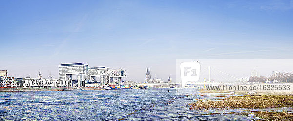 Deutschland  Nordrhein-Westfalen  Köln  Rhein und Kranhäuser  im Hintergrund der Kölner Dom