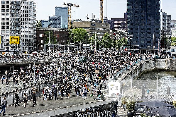 Rotterdam Netherlands. Black Lives Mstter Demonstration at Down Town Erasmusbrug to Protest against Police Violence & Racism Triggered by the Dead of George Floyd a week before. June 3 2020.
