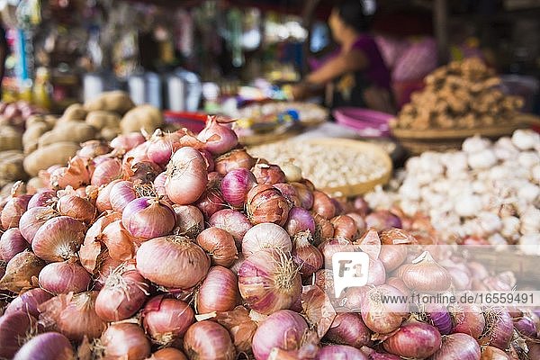 Onions at a street market in Downtown Yangon (Rangoon)  Myanmar (Burma)