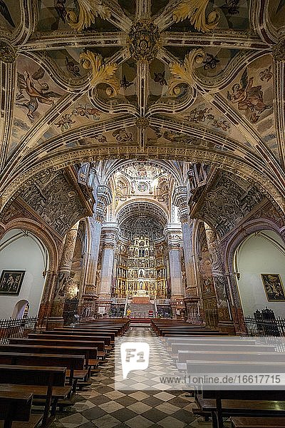 Nave  interior  ornamental ceiling  Renaissance church and monastery  Monasterio de San Jerónimo  Granada  Andalusia  Spain  Europe
