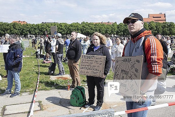 Demonstration against corona measures on 16 May 2020 at Theresienwiese  Munich  Bavaria  Germany  Europe