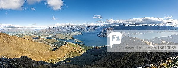 View of Lake Wakatipu and Mountain Range The Remarkables  Ben Lomond  Southern Alps  Otago  South Island  New Zealand  Oceania