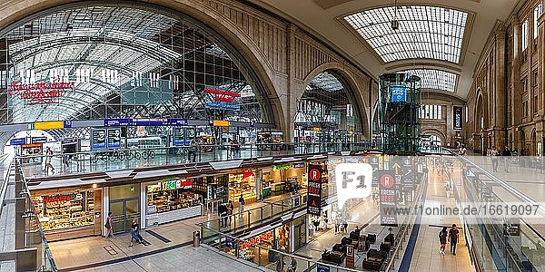 Leipzig Central Station Central Station Deutsche Bahn DB Halle Shops Panorama  Leipzig  Germany  Europe