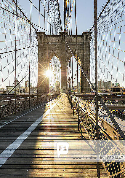 USA  New York  New York City  Brooklyn Bridge at sunrise