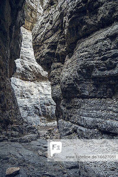 Narrow path of rock mountain at Imbros Gorge  Crete  Greece
