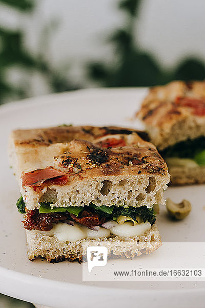 Focaccia sandwich with dried tomatoes