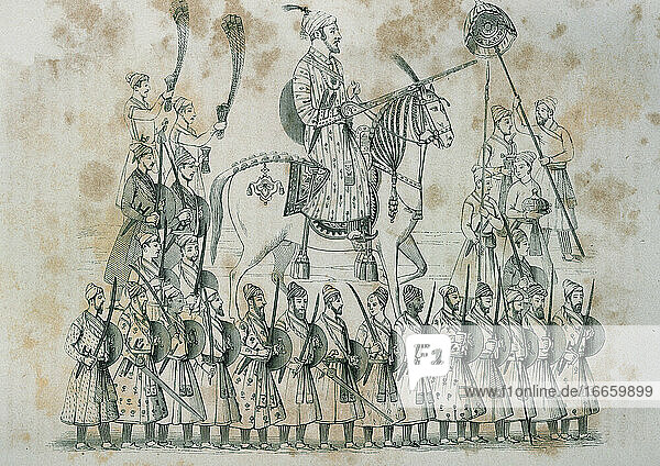 Indien. Maratha-Reich. Gegründet von König Shivaji im 17. Jahrhundert. Kupferstich  19. Jahrhundert.